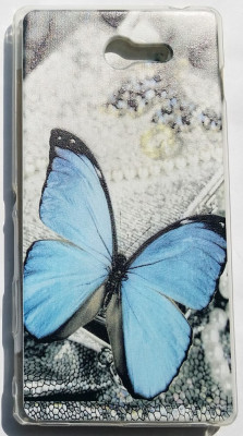 Силиконови гърбове Силиконови гърбове за Sony Силиконов гръб ТПУ за Sony Xperia M2 Aqua D2403 сив със синя пеперуда